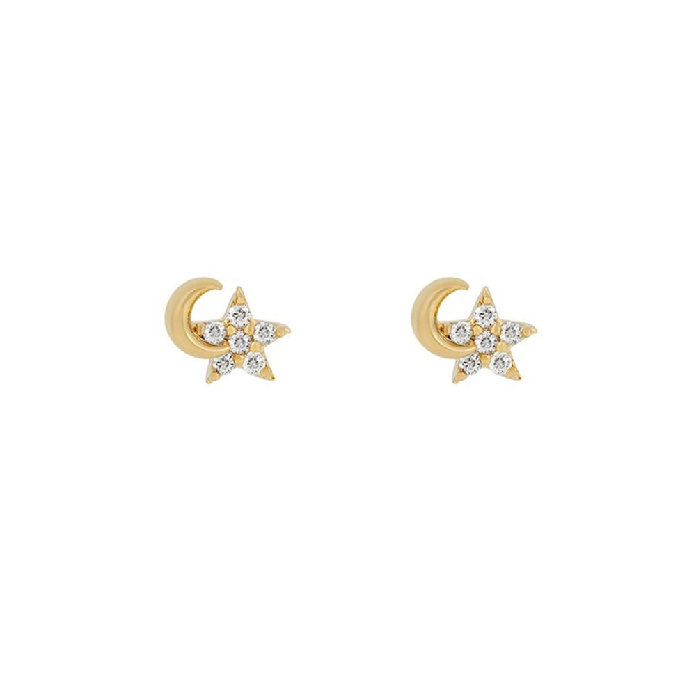 Neues Design Edelstahl Zirkonia Ketten-Creolen Für Frauen Stern-Mond Anhänger Knorpel-Piercing Schmuck